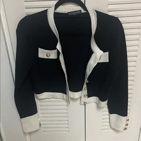 Balmain Black and Cream Buttoned Blazer - Picture 1 of 5